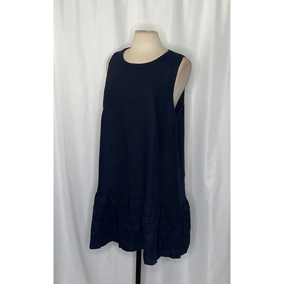 NWT!! J. CREW Maxine Ruffle Trim Dress Linen Navy Blue Drop Waist Lace Large - Picture 6 of 15